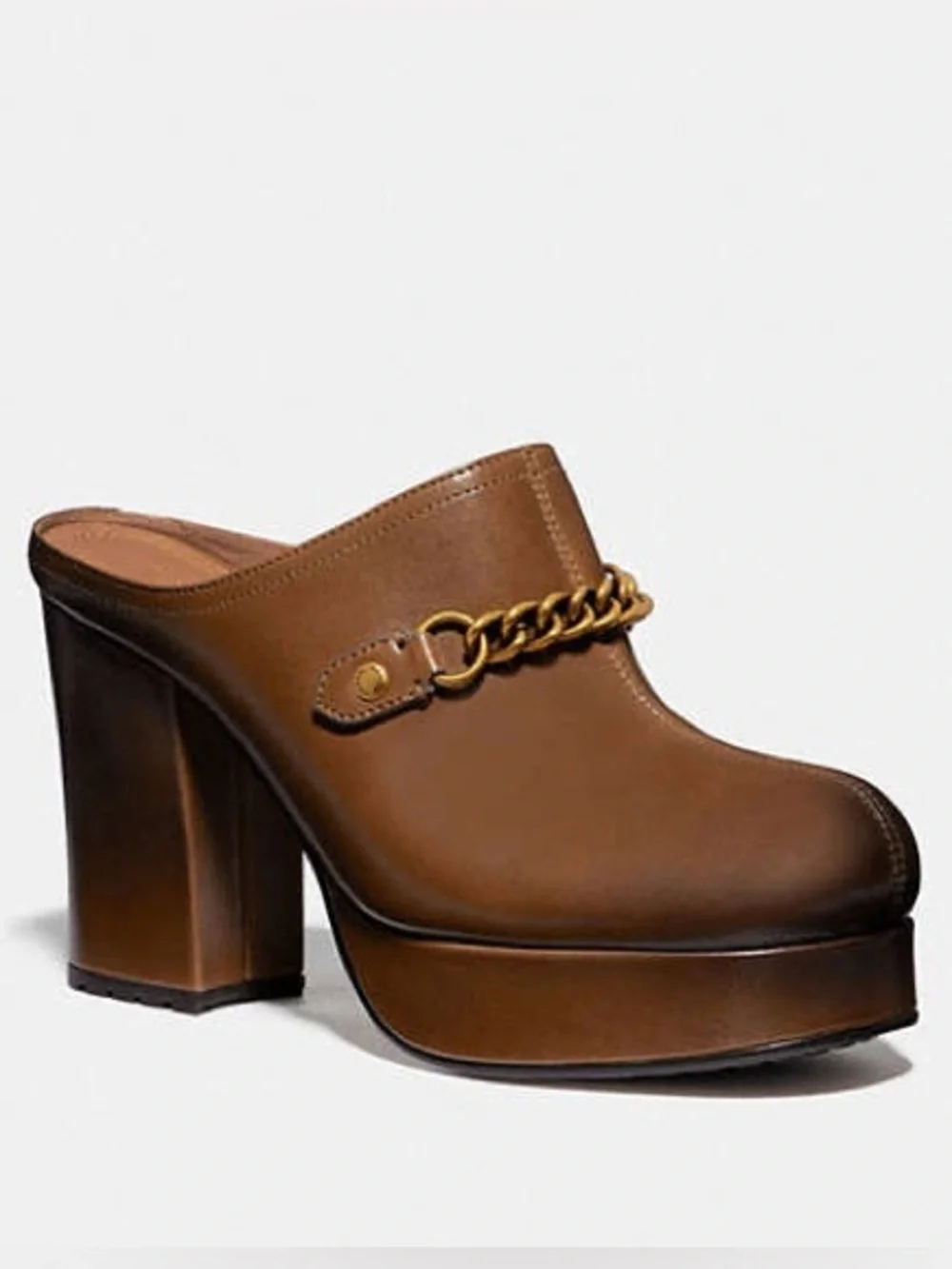 {Coach} Leather Chain-Detail Platform Mules